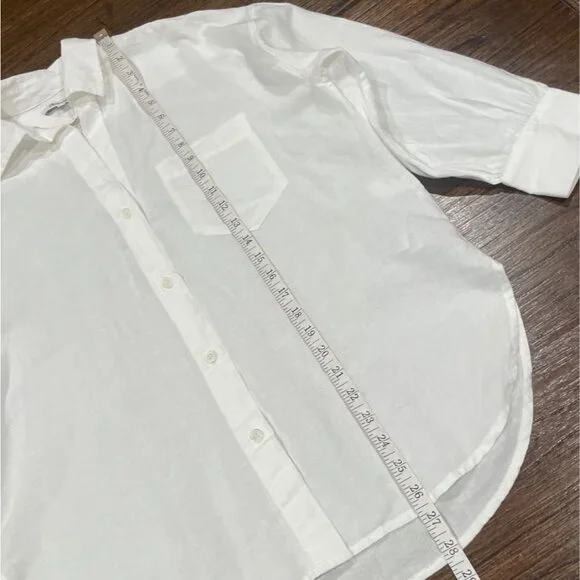 NWT Madewell Women's Sz S White Shirred Button-Up Shirt in Linen-Cotton NV186 - Picture 7 of 10